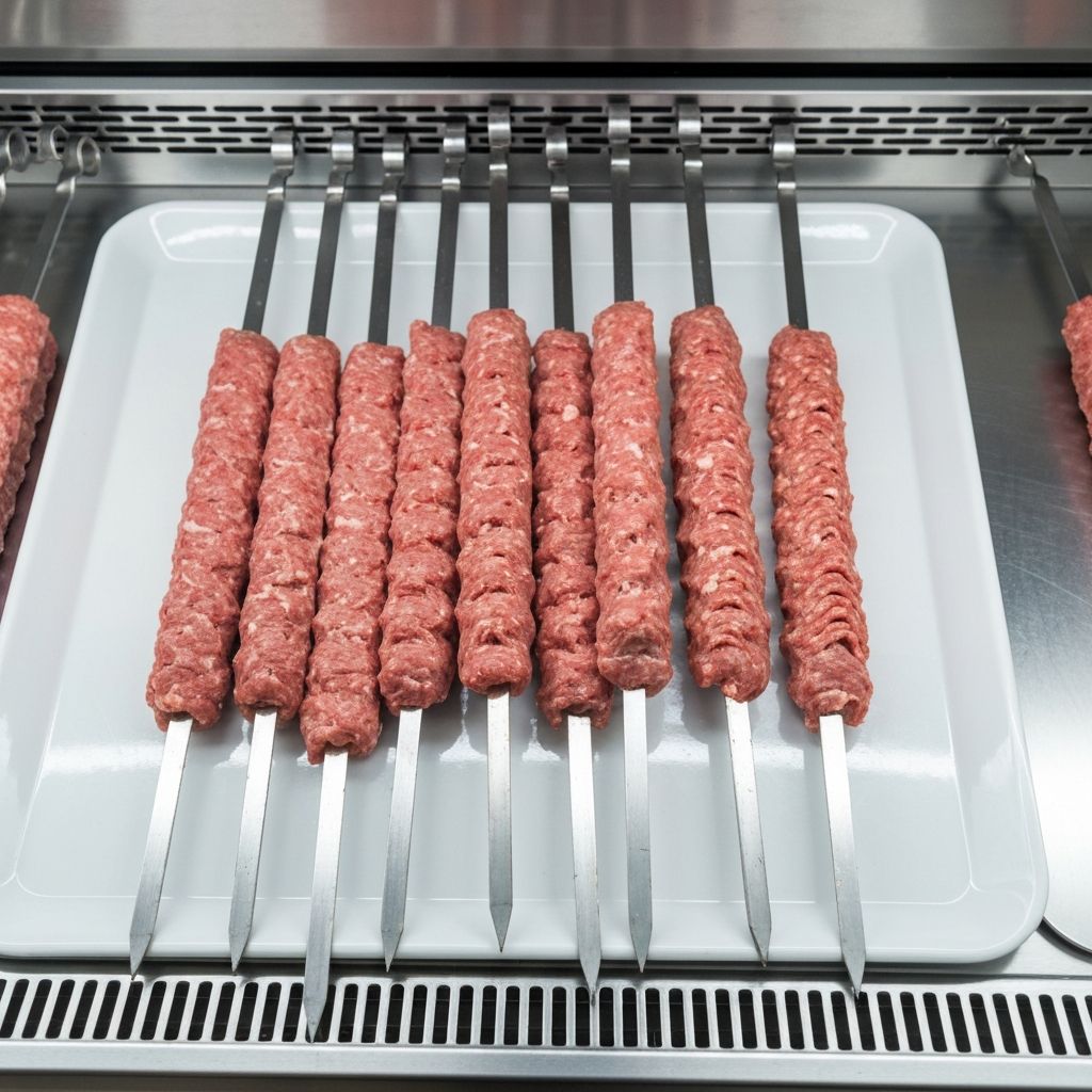 Frische Adana Spieße in der Vitrine