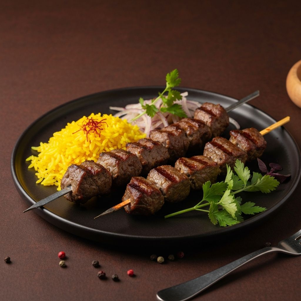 Lammspieß mit Safranreis